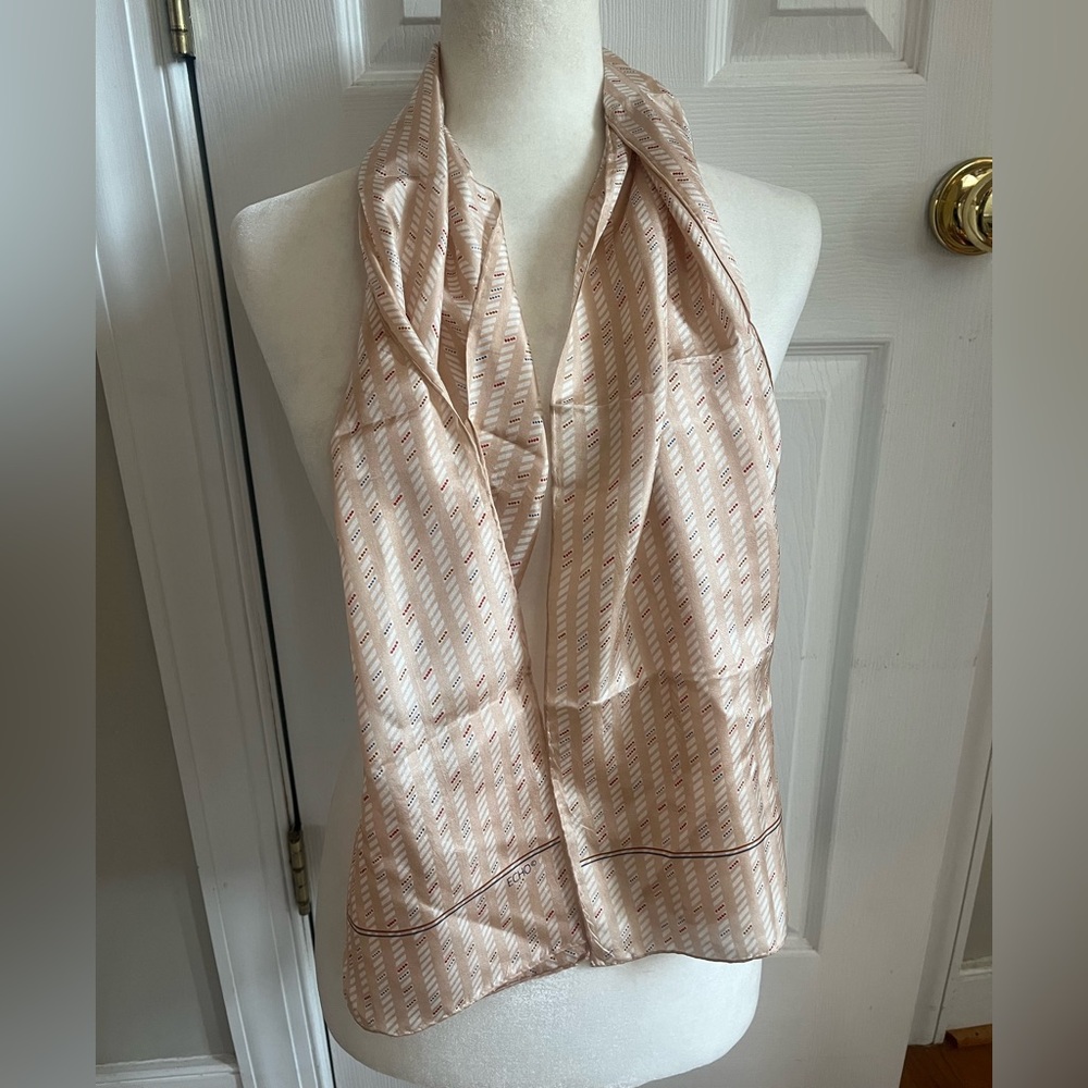 Vintage Echo Beige Patterned Scarf Rectangle Stri… - image 4